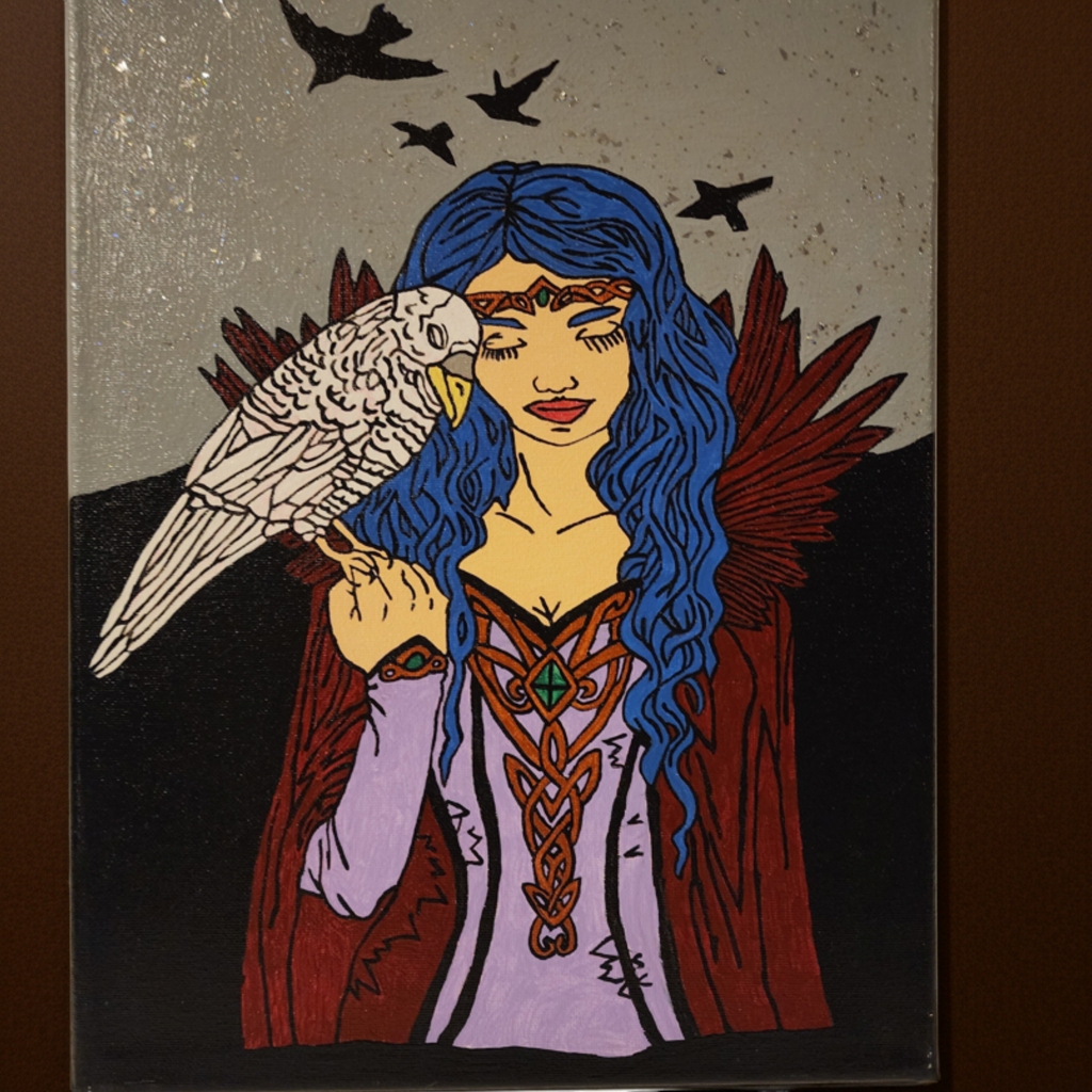 Blue-haired Sorceress with White Raven