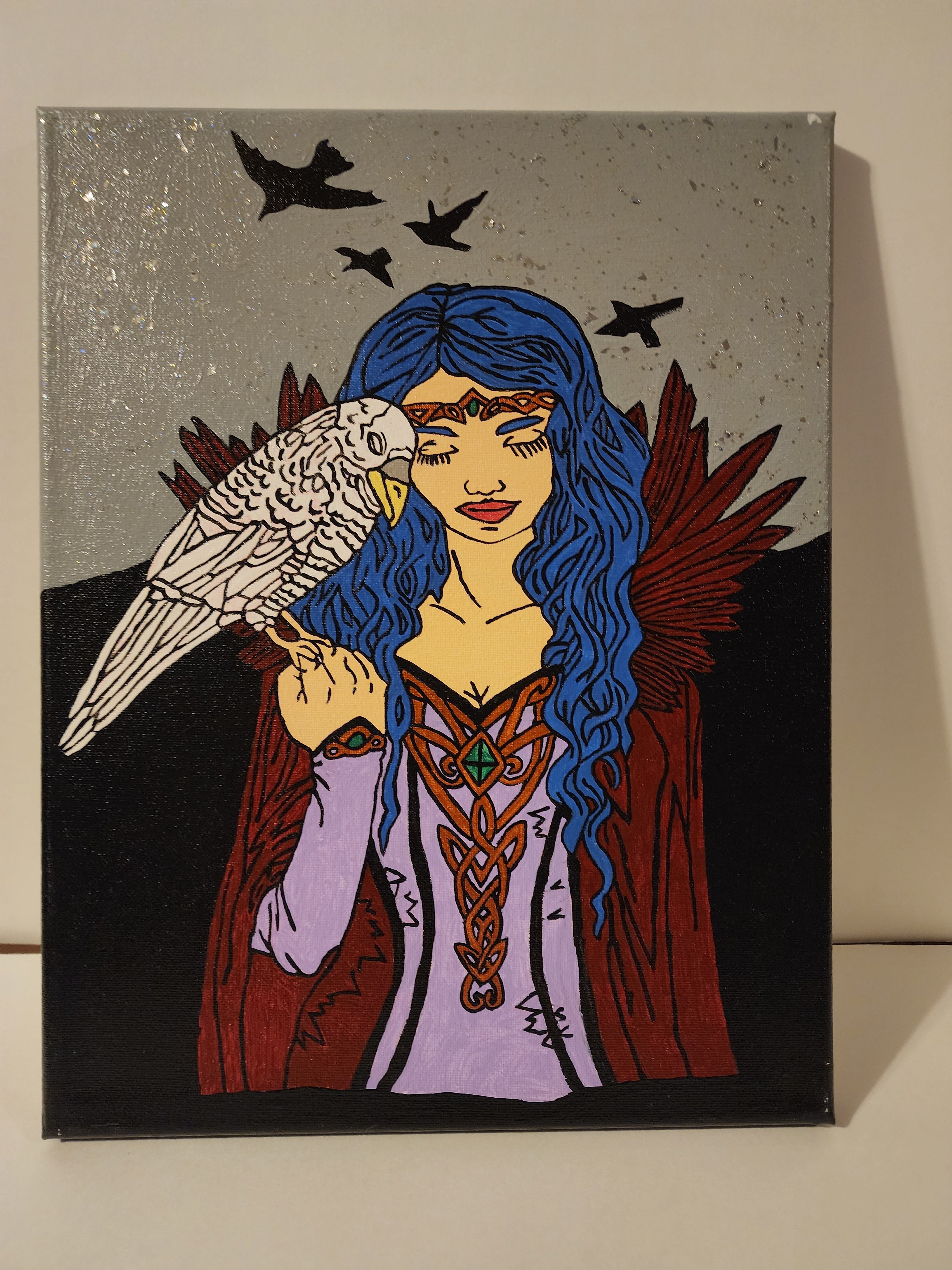 Blue-haired Sorceress with White Raven